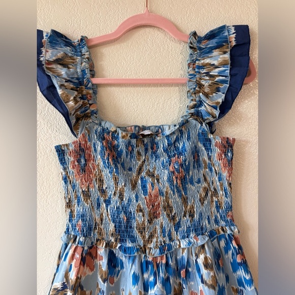 House of Harlow 1960 Zoey Ruched Flutter Sleeves Blue Floral Maxi Dress Size M - Picture 4 of 12